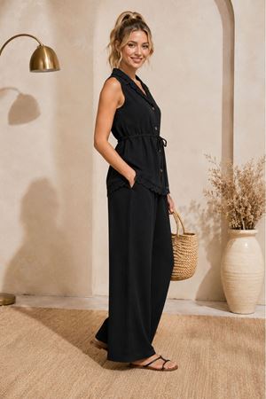 Kadın düğmeli dantel detaylı yelek pantolon ikili takım TG011