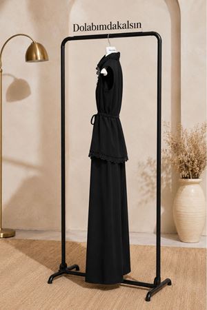 Kadın düğmeli dantel detaylı yelek pantolon ikili takım TG011