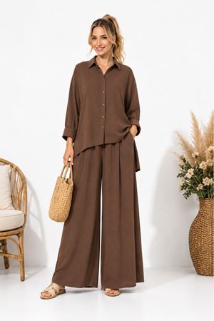 Kadın oversize gömlek ve bol paça pantolon ikili takım ALA071