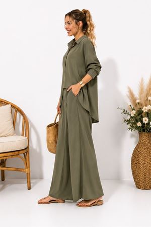 Kadın oversize gömlek ve bol paça pantolon ikili takım ALA071