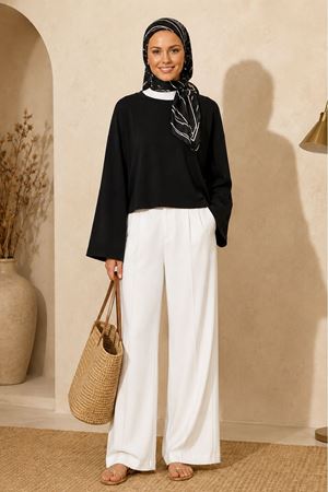 Kadın siyah oversize düşük omuz bisiklet yaka basic bluz TG006
