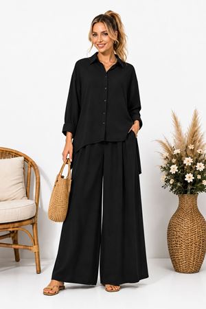 Kadın oversize gömlek ve bol paça pantolon ikili takım ALA071