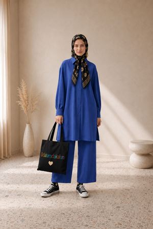 Kadın oversize gömlek pantolon ikili tesettür takım TG014