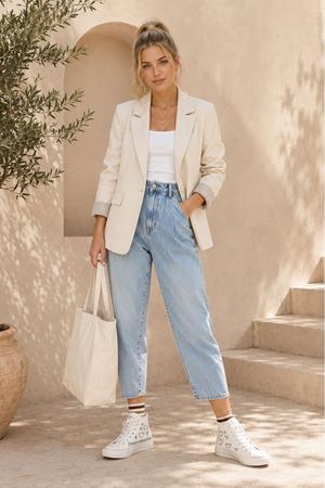Kadın klasik yaka uzun kollu krep kumaş blazer ceket DKEF003