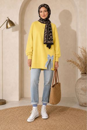 Kadın oversize fiyonk detaylı sweat tunik TG013