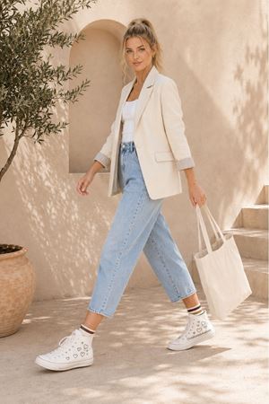 Kadın klasik yaka uzun kollu krep kumaş blazer ceket DKEF003