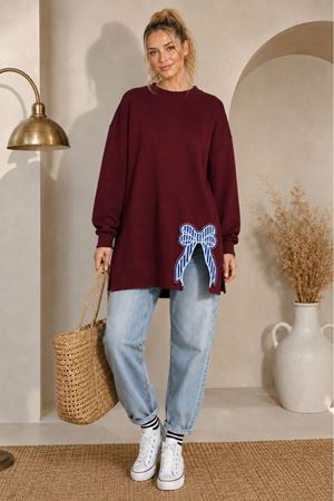 Kadın oversize fiyonk detaylı sweat tunik TG013