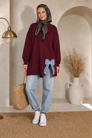 Kadın oversize fiyonk detaylı sweat tunik TG013