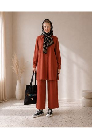 Kadın oversize gömlek pantolon ikili tesettür takım TG014