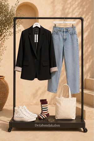 Kadın klasik yaka uzun kollu krep kumaş blazer ceket DKEF003