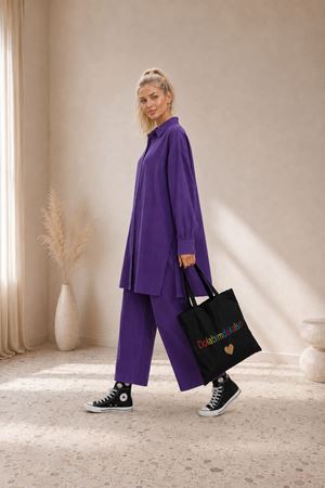 Kadın oversize gömlek pantolon ikili tesettür takım TG014