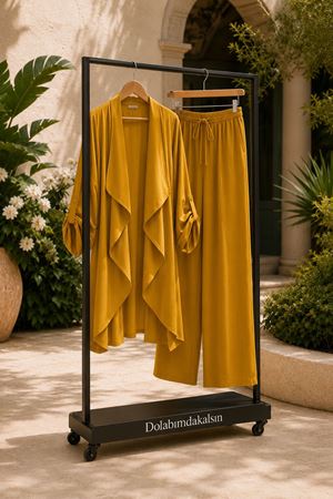 Kadın volanlı hırka geniş paça pantolon yeni sezon oversize takım ALA097 ( STD - 36-46 )
