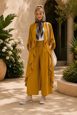 Kadın volanlı hırka geniş paça pantolon yeni sezon oversize takım ALA097 ( STD - 36-46 )