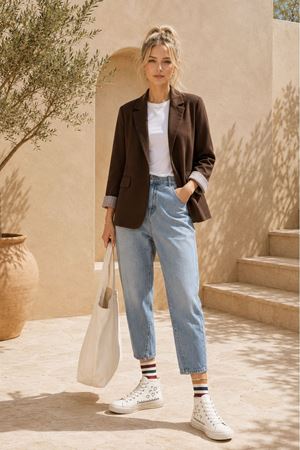 Kadın klasik yaka uzun kollu krep kumaş blazer ceket DKEF003