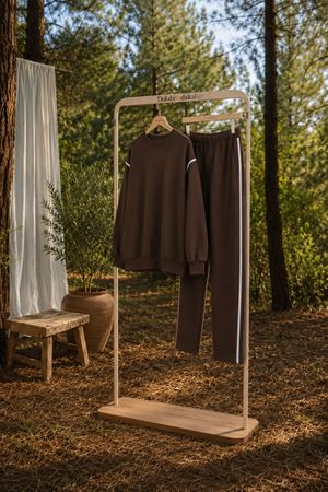 Kadın oversize şerit detaylı sweatshirt ve eşofman ikili spor takım TG012