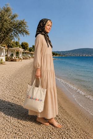 Kadın hakim yaka düğmeli katlı uzun elbise ALA107 ( STD - 38-48 )