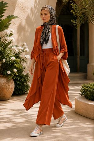 Kadın volanlı hırka geniş paça pantolon yeni sezon oversize takım ALA097 ( STD - 36-46 )