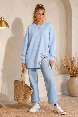 Kadın oversize fiyonk detaylı sweat tunik TG013