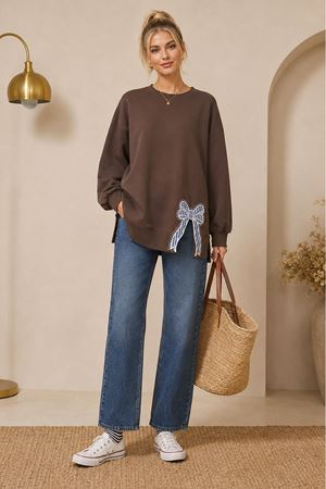 Kadın oversize fiyonk detaylı sweat tunik TG013
