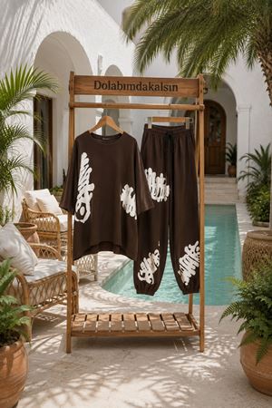 Kadın baskı detaylı oversize tişört şalvar pantolon ikili bohem takım ALA110 ( STD-36-48 )