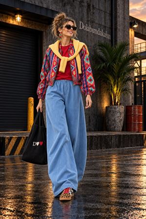 Kadın fuşya desenli kısa premium bomber ceket DKMN04
