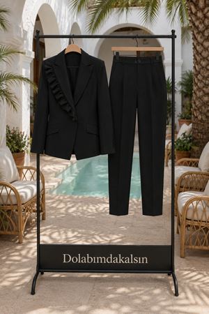 Kadın fırfır detaylı blazer ceket pantolon ikili premium takım DKHF009