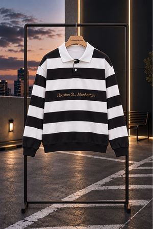 Kadın oversize çizgili yakalı kadın sweatshirt DKHF040
