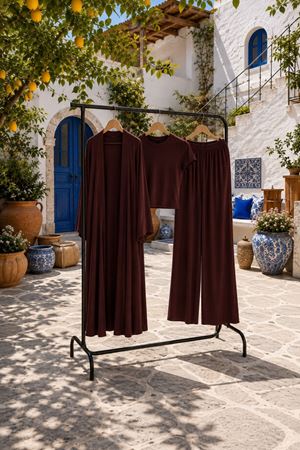 Kadın hırkalı crop bluz bol paça pantolon üçlü takım FRW005