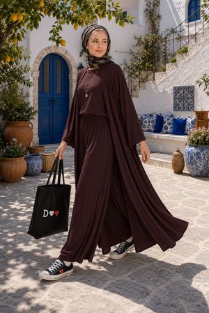 Kadın hırkalı crop bluz bol paça pantolon üçlü takım FRW005