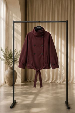 Kadın dik yaka kurdale bağlamalı premium kısa trençkot DKHF002 ( STD - 36-42 )