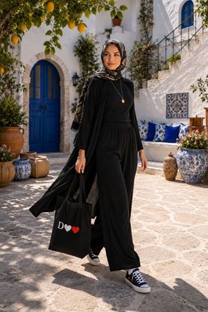 Kadın hırkalı crop bluz bol paça pantolon üçlü takım FRW005