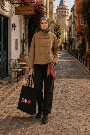 Hakim yaka tokalı oversize ZR model kadın ceket EFL028