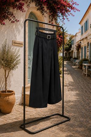 Kadın kemer detaylı pileli geniş paça pantolon EFL029