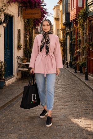 Kadın bel bağlamalı düğmeli hakim yaka uzun kol tunik gömlek EFL023 (STD-36-42)