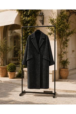 Kadın balıksırtı desenli oversize kaşe kaban DKHF033