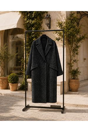 Kadın balıksırtı desenli oversize kaşe kaban DKHF033