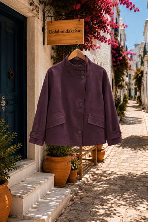 Kadın dik yaka düğmeli kısa cepli oversize kaban EFL022 (STD-36-42)