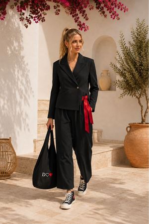 Kadın kısa blazer ceket bol paça pantolon ikili takım EFL020