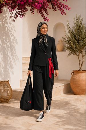 Kadın kısa blazer ceket bol paça pantolon ikili takım EFL020