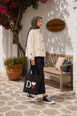 Kadın dik yaka düğmeli kısa cepli oversize kaban EFL022 (STD-36-42)