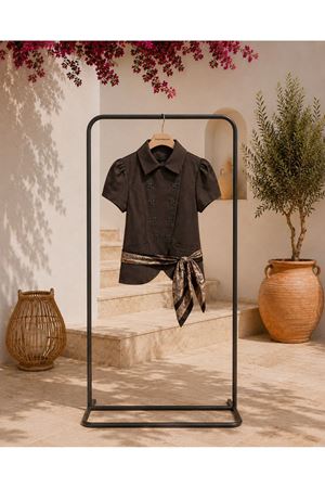 Kadın kruvaze düğmeli kısa kol crop ceket bluz EFL025