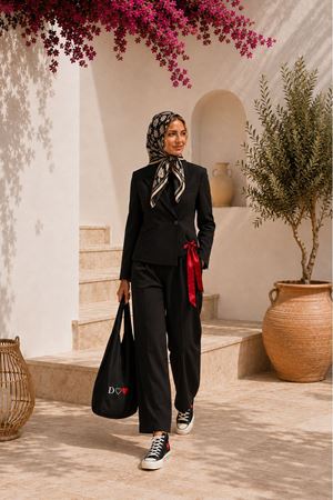 Kadın kısa blazer ceket bol paça pantolon ikili takım EFL020