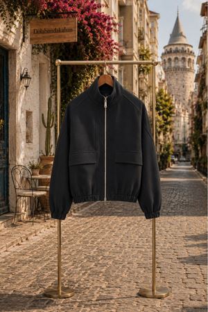 Kadın fermuarlı dik yaka oversize bomber ceket EFL022