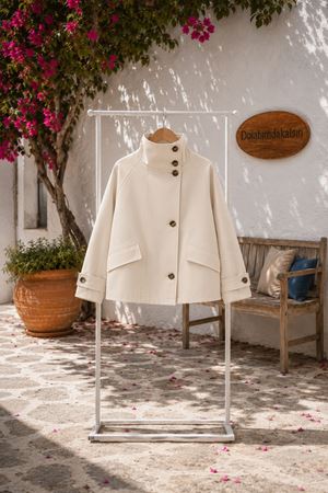 Kadın dik yaka düğmeli kısa cepli oversize kaban EFL022 (STD-36-42)