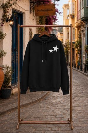 Kadın yıldız baskılı kapüşonlu oversize sweatshirt CLT030