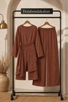 Kadın asimetrik bağlama detaylı tunik pantolon geniş paça rahat kesim şık tesettür takım EFL008