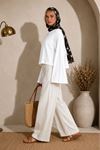 Kadın beyaz oversize düşük omuz bisiklet yaka basic bluz TG006