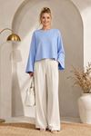 Kadın bebe mavi oversize düşük omuz bisiklet yaka basic bluz TG006