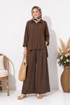 Kadın oversize gömlek ve bol paça pantolon ikili takım ALA071