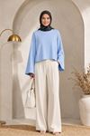 Kadın bebe mavi oversize düşük omuz bisiklet yaka basic bluz TG006